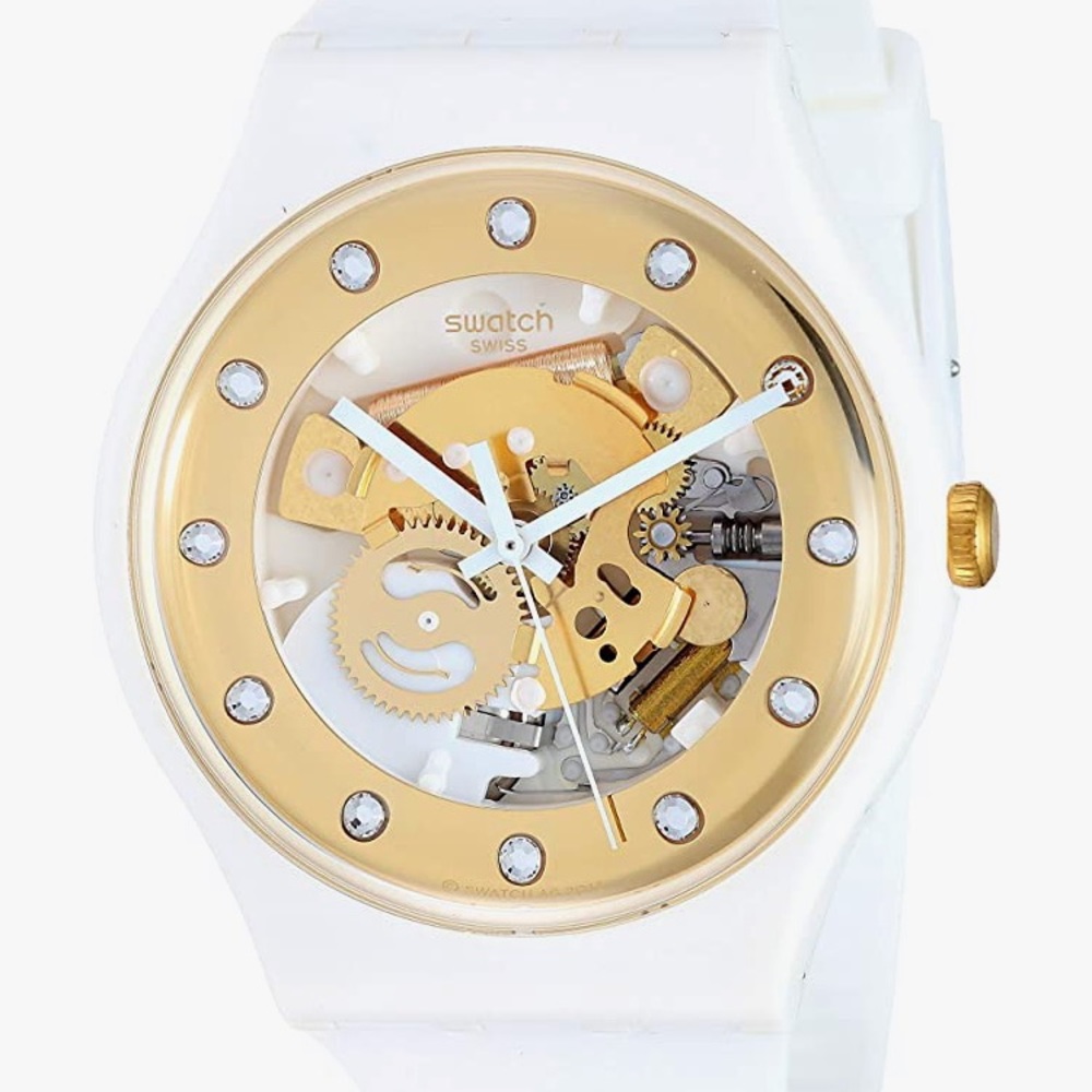 Swatch White/Gold Sparkling Watch